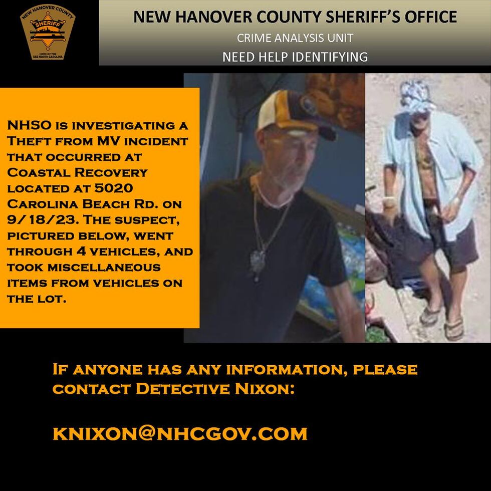 "The suspect went through four vehicles and took miscellaneous items from vehicles on the lot."