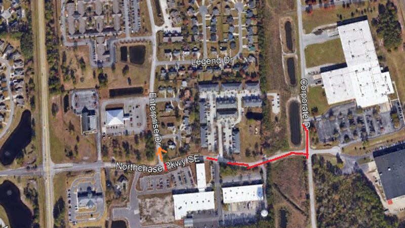 A map of the closure and recommended detour around Northchase Parkway Southeast