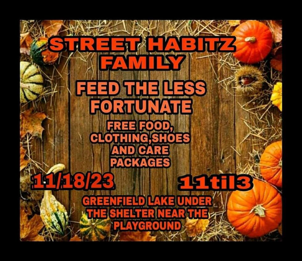 Street Habitz Family is handing out free food, clothing and care packages at Greenfield Lake...
