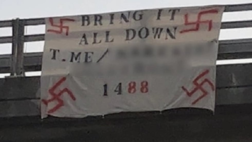 An antisemitic sign over U.S. 1 in Moore Co.