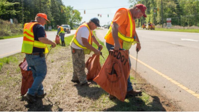 Crews from the NCDOT, along with individuals and groups are collecting trash from the roadside...