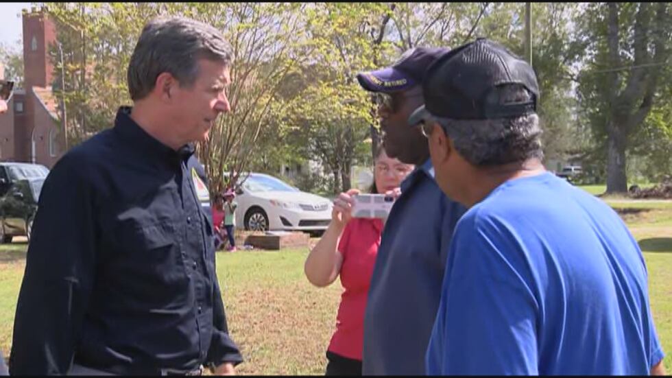 Governor Roy Cooper spoke with Hurricane Florence victims in Bladenboro. (Source: WECT)