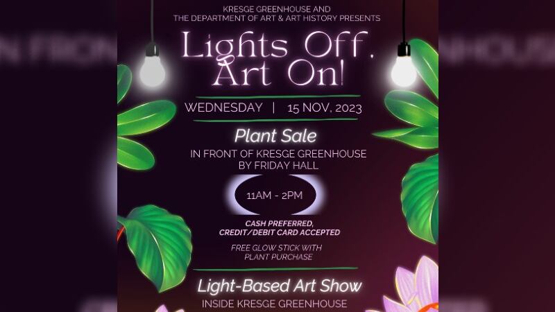 A flyer for the UNCW Department of Art and Art History and Kresge Greenhouse's "Lights Off,...