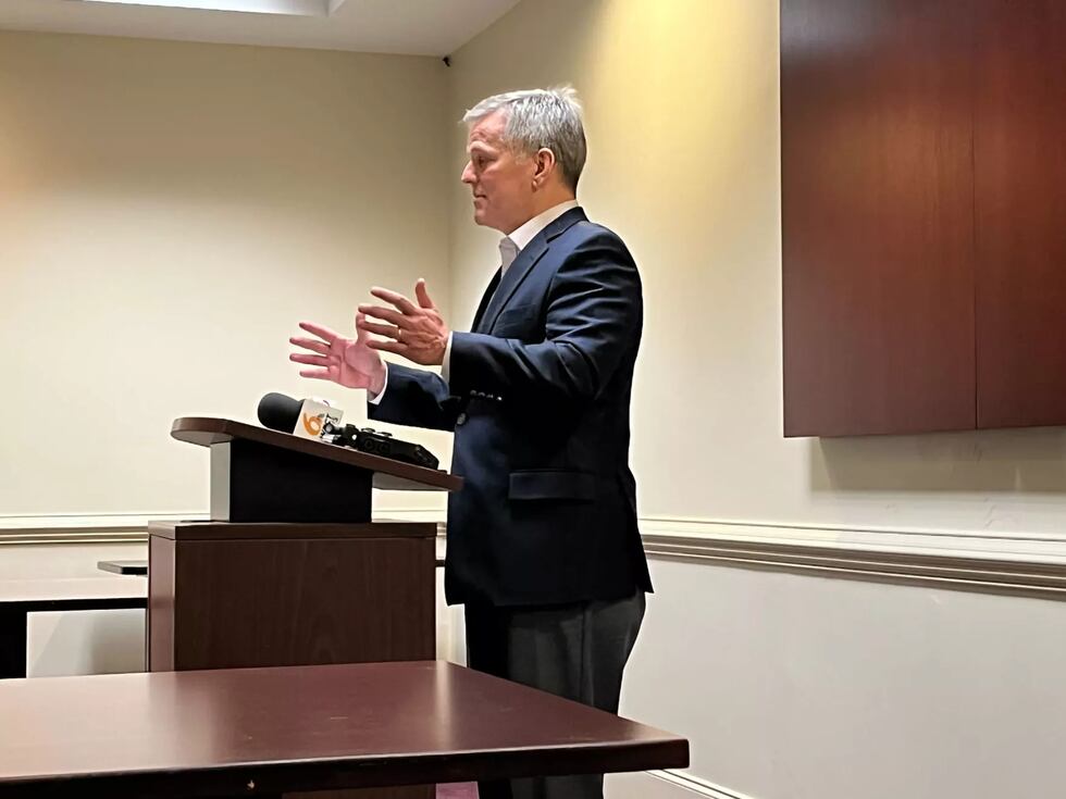 Attorney General Josh Stein speaking at Coastal Horizons in May 2022.