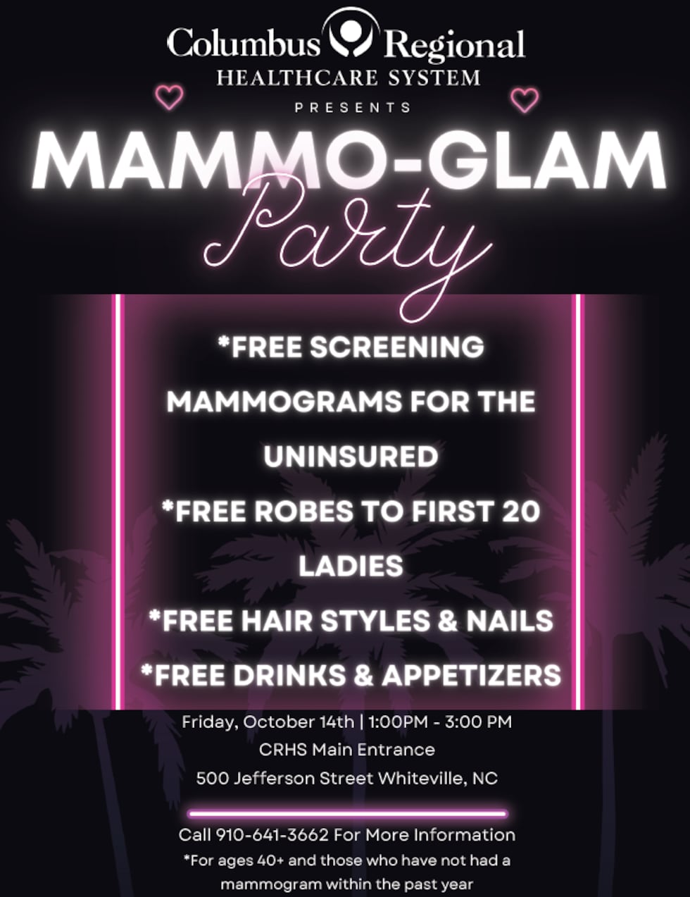 The 'Mammo-Glam Party' will be held on Oct. 14 from 1-3 p.m.