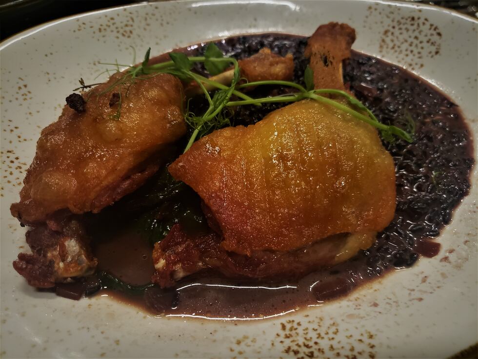 One of Chef Ryan O'Janpa's favorites, the Joyce Farms Duck Confit with Black Rice & White...