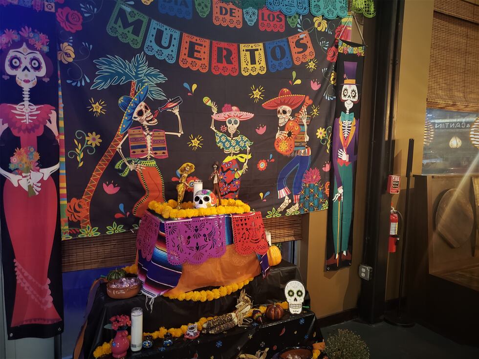 A traditional ofrenda at Tequila Comida & Cantina for Dia de los Muertos.