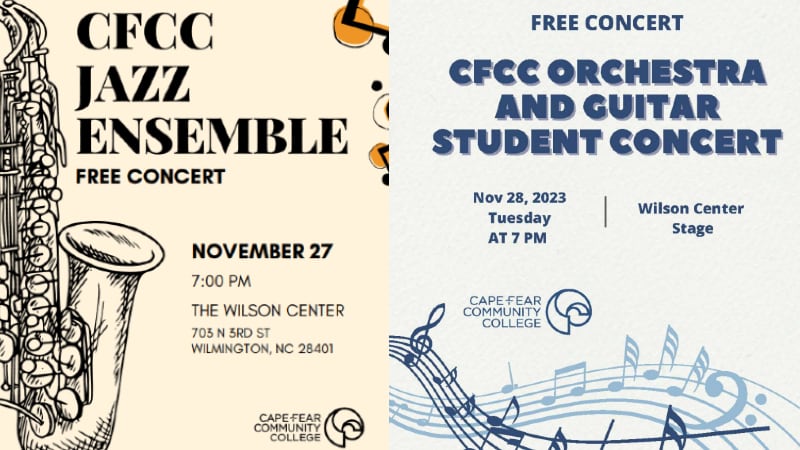 The CFCC Jazz Ensemble will play on Nov. 27, while the CFCC Orchestra and Guitar Student...
