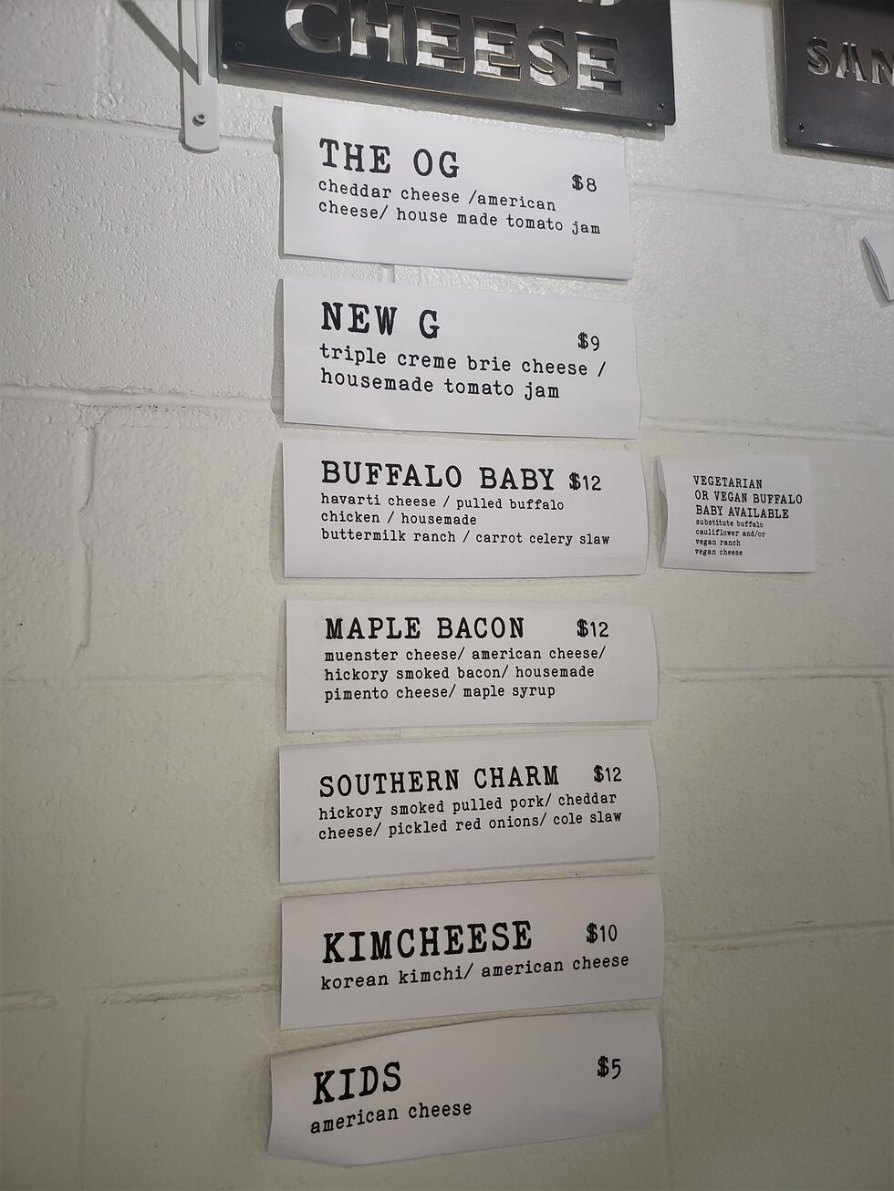 This no frills paper menu gets the job done, and with sandwiches like this, you will only care...