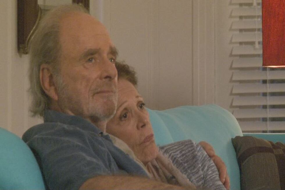 Actor Harris Yulin with actress Linda Lavin on set