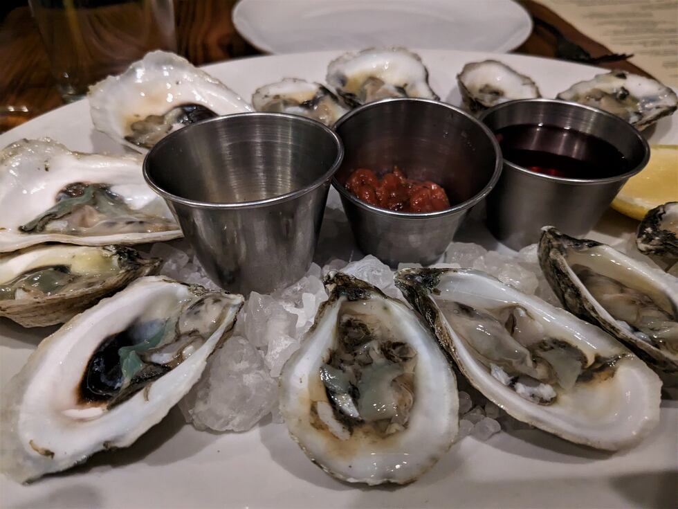 Carolina Jades, Carolina Sweets, and Dukes oysters make up this tray of beautiful offerings...