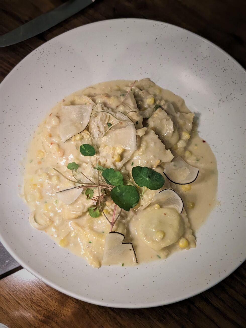 One of several vegetarian options on Covey's menu, the Butterbean Ravioli features a classic...